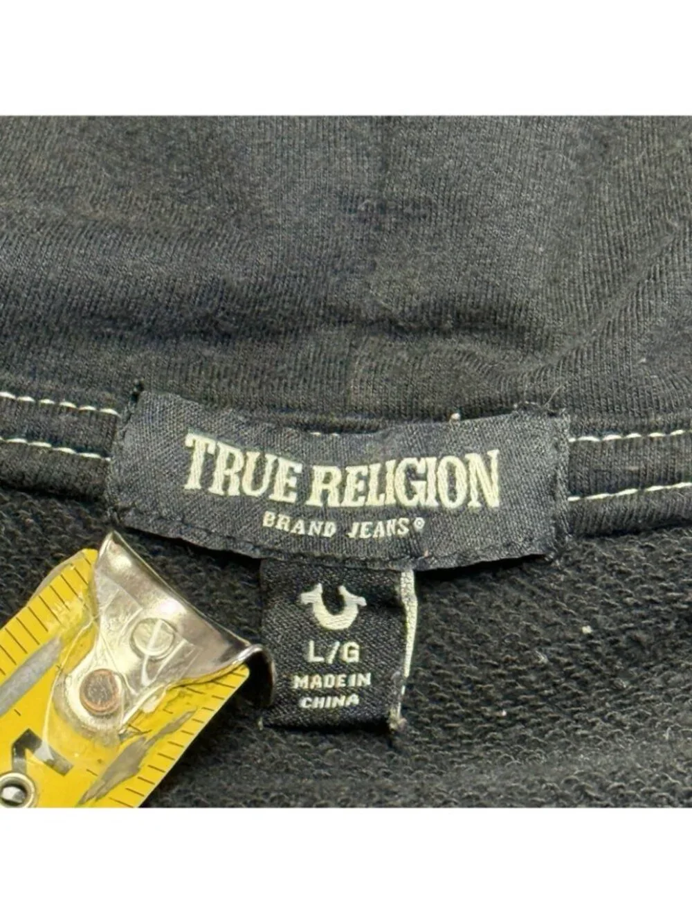 True Religion Black Zip Hoodie with Cream Drawcords